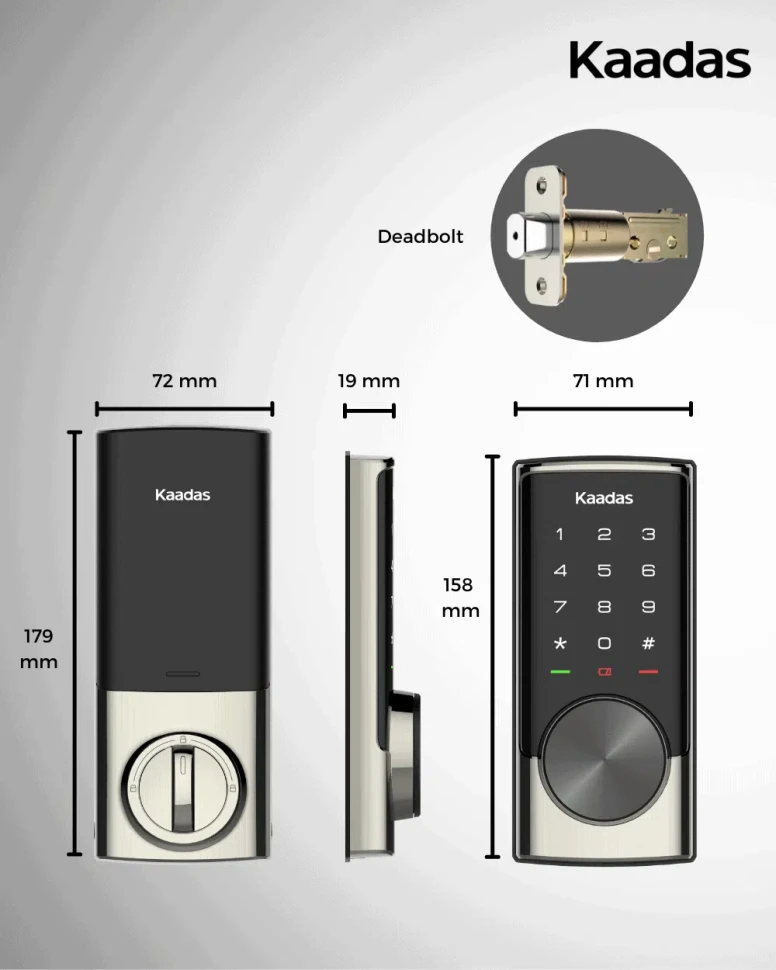 Kaadas RX-C Touchpad Smart Deadbolt Digital Lock PIN Code Key. Satin Nickel