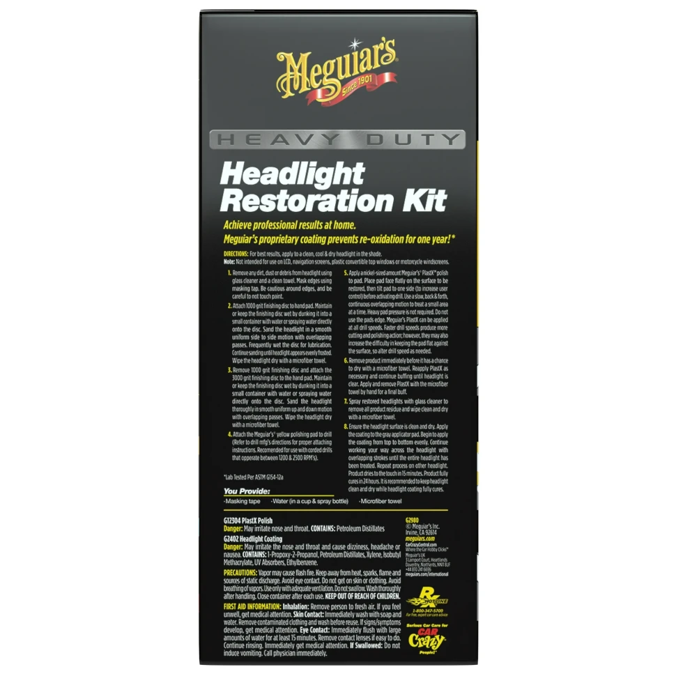 Meguiars G2980 Heavy Duty Headlight Lamp Restoration Kit With Polish And Sealant