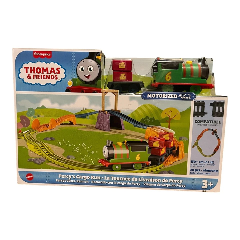 Thomas Friends engine Percy's Cargo Run Playset Motorized 6 ft of track 20 pcs elements