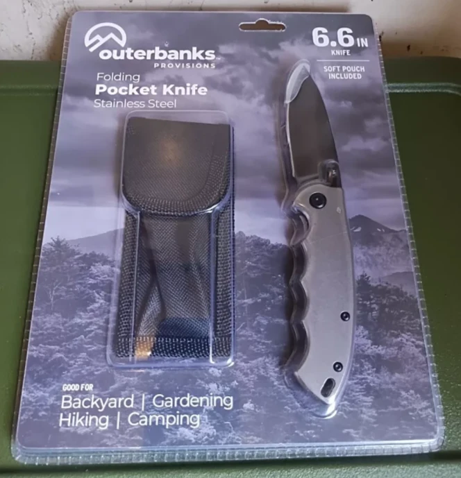 Folding Knife 6.6" Stainless with nylon sheath belt clip Outer Banks