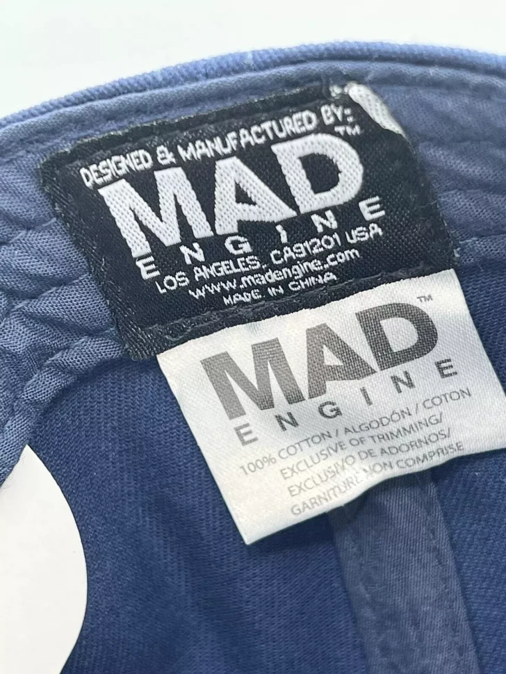 MAD ENGINE NASA Hat Cap Adjustable Navy Blue Embroidered Leaves Greek Cotton