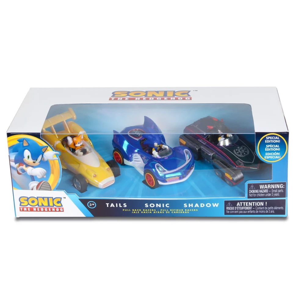 Sonic The Hedgehog Pullback Racers Sonic, Tails & Shadow Vehicle 3-Pack (Special Color Edition)