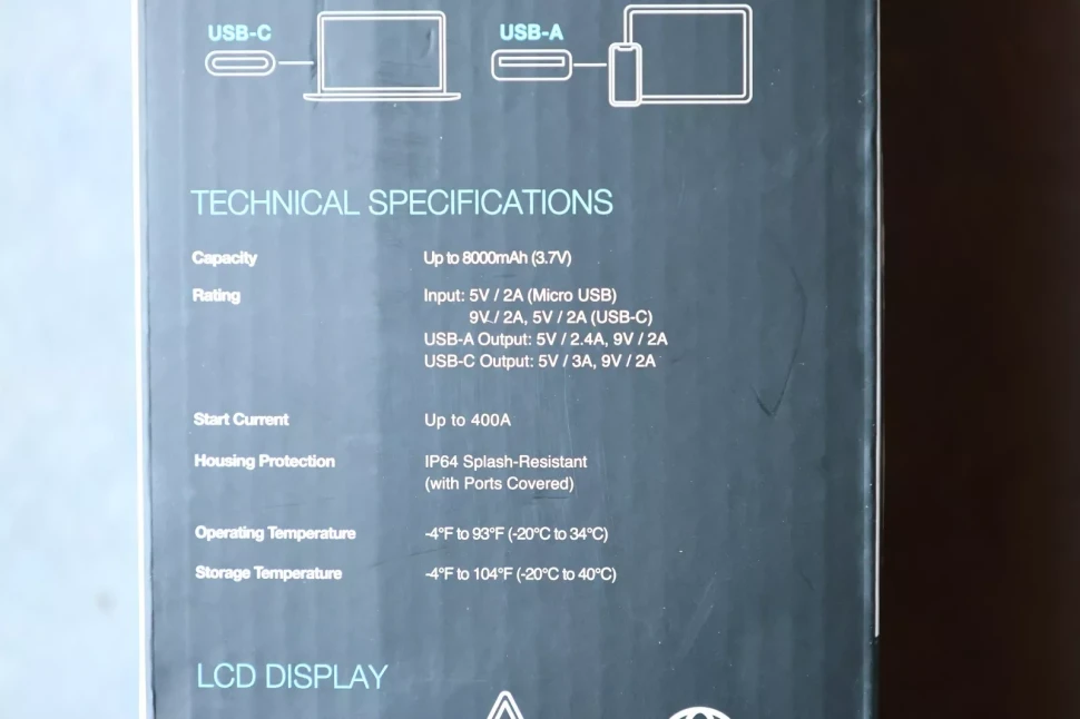 Jump Starter Truck Car with Power Bank Portable Type S, 12V W/LED Light, Display