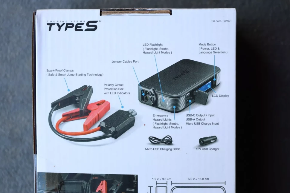 Jump Starter Truck Car with Power Bank Portable Type S, 12V W/LED Light, Display