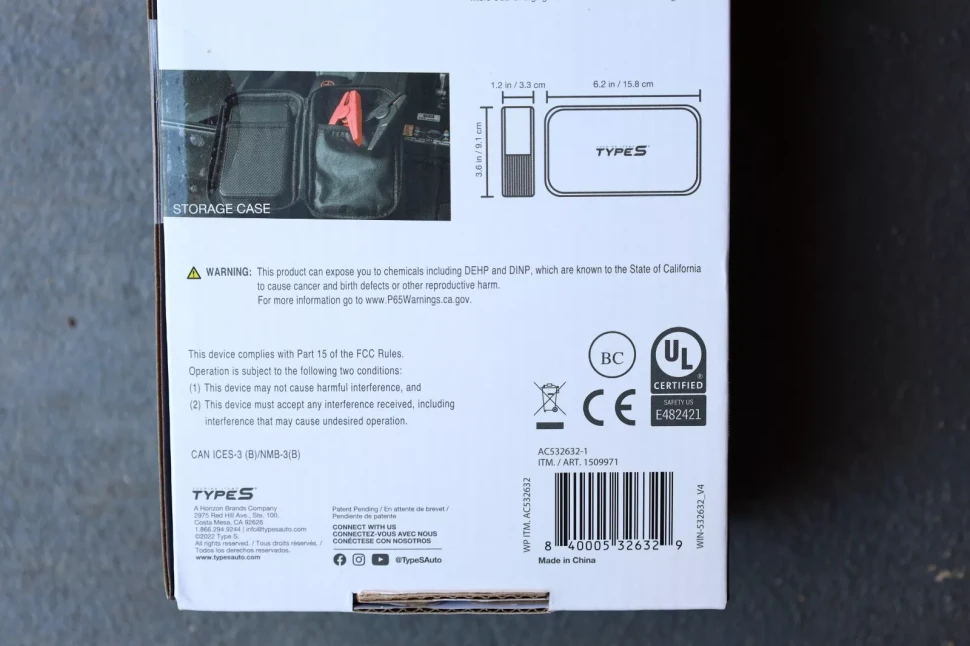 Jump Starter Truck Car with Power Bank Portable Type S, 12V W/LED Light, Display