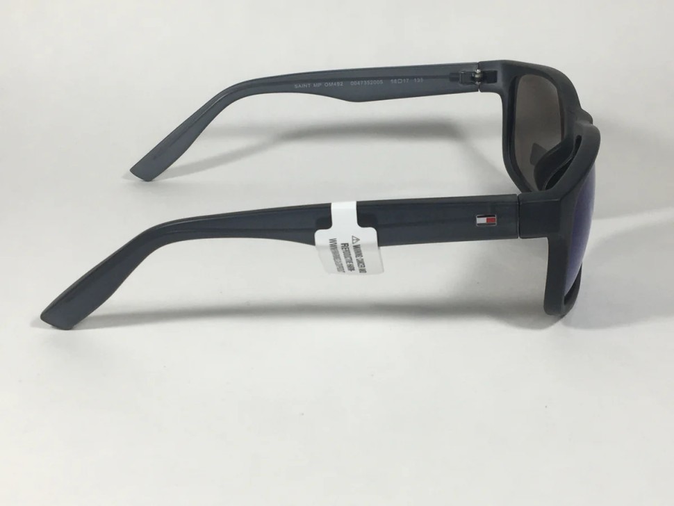 Tommy Hilfiger Saint Rectangular Sunglasses Blue Gray Frame Blue Flash Mirror Lens SAINT MP OM492