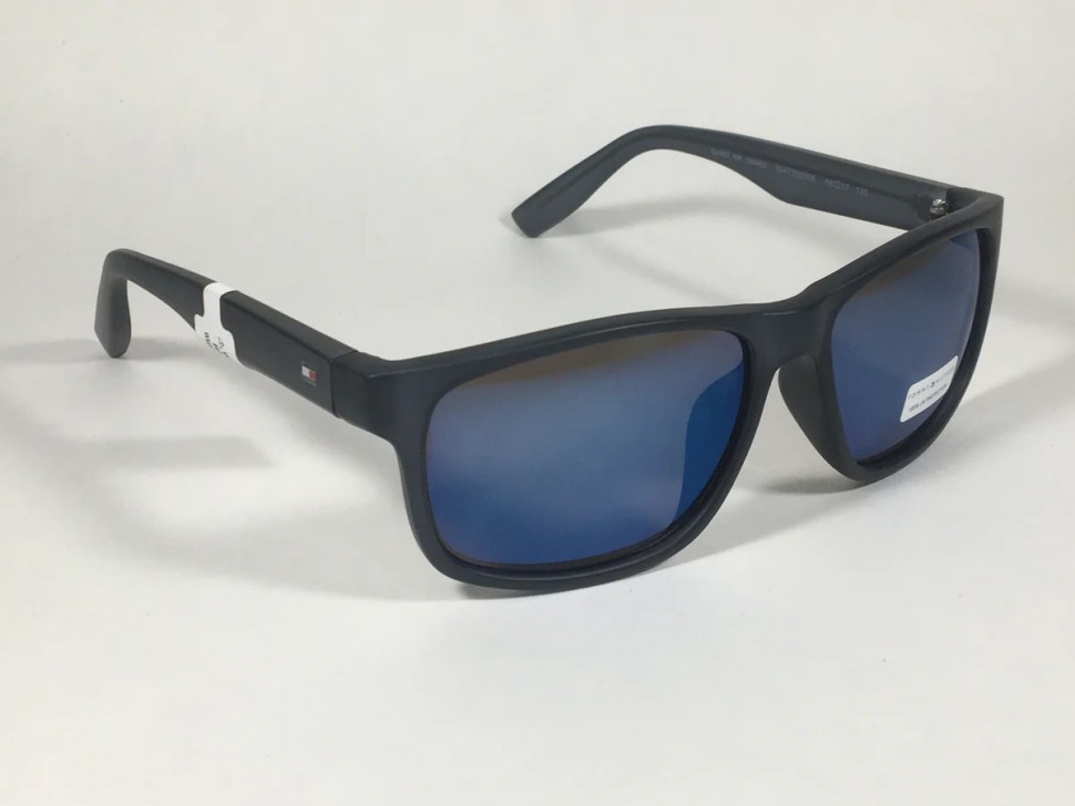 Tommy Hilfiger Saint Rectangular Sunglasses Blue Gray Frame Blue Flash Mirror Lens SAINT MP OM492