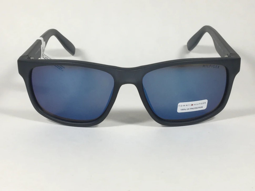 Tommy Hilfiger Saint Rectangular Sunglasses Blue Gray Frame Blue Flash Mirror Lens SAINT MP OM492