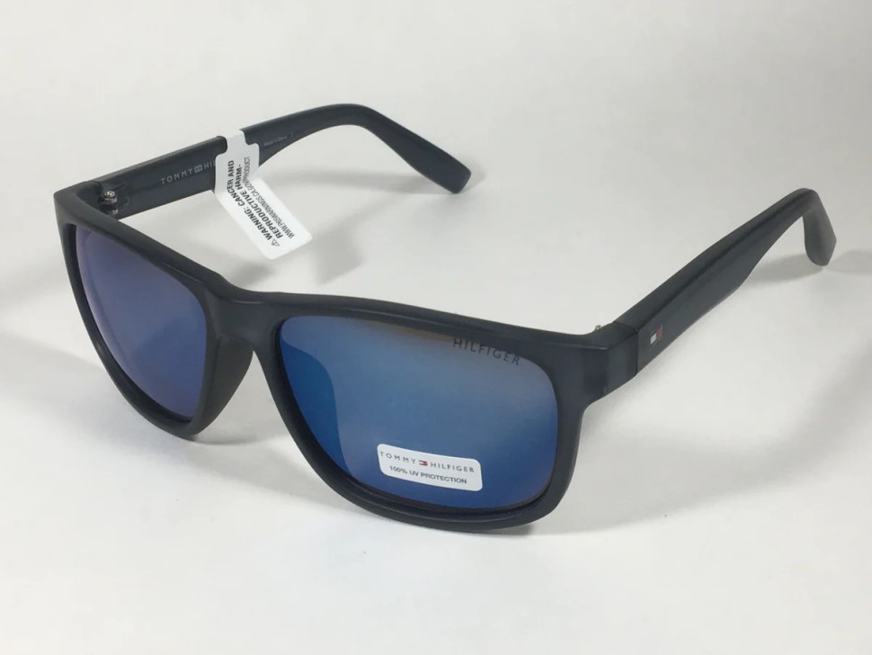 Tommy Hilfiger Saint Rectangular Sunglasses Blue Gray Frame Blue Flash Mirror Lens SAINT MP OM492