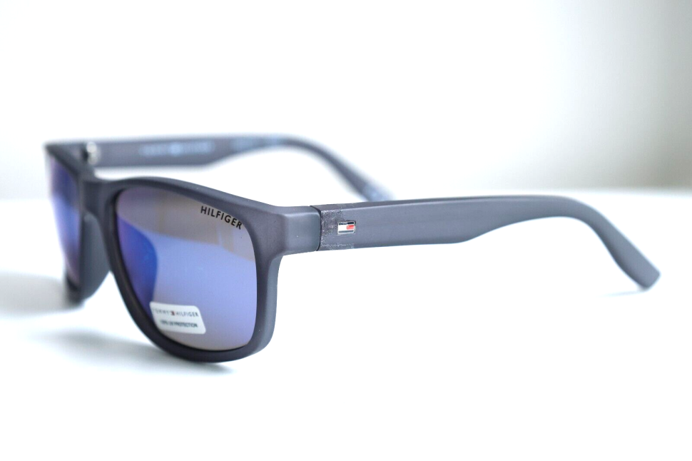 Tommy Hilfiger Saint Rectangular Sunglasses Blue Gray Frame Blue Flash Mirror Lens SAINT MP OM492