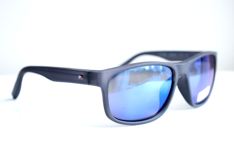 Tommy Hilfiger Saint Rectangular Sunglasses Blue Gray Frame Blue Flash Mirror Lens SAINT MP OM492