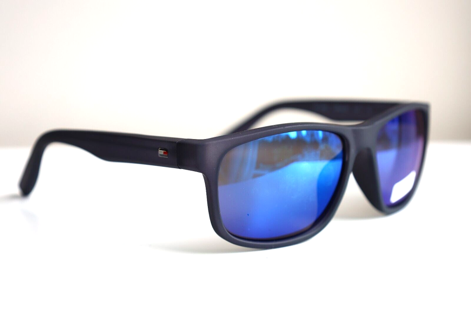 Tommy Hilfiger Saint Rectangular Sunglasses Blue Gray Frame Blue Flash Mirror Lens SAINT MP OM492