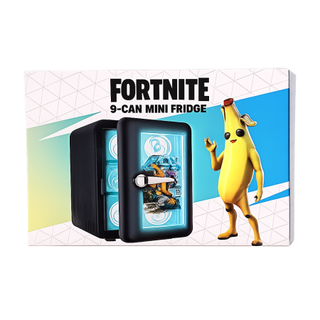 2024 Epic Games Fortnite Peely 9-Can Mini Fridge Collector Edition Thermoelectric Cooler with LED Light Compact Beverage Refrigerator